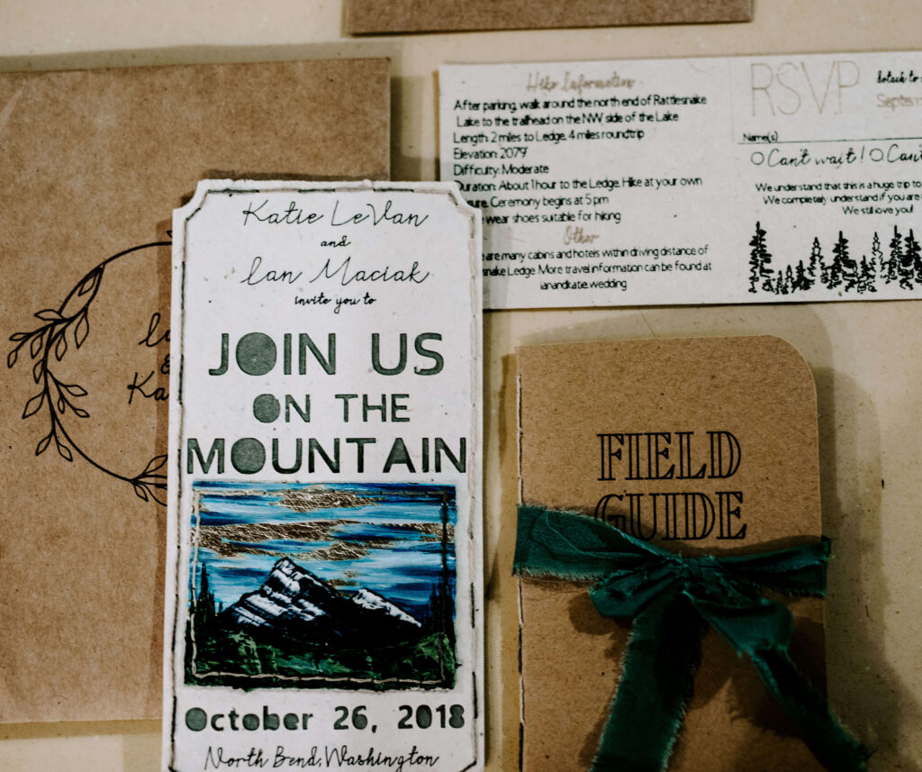 Tree and hiking inspired invitation suite at a Washington Elopement on Rattlesnake Ledge