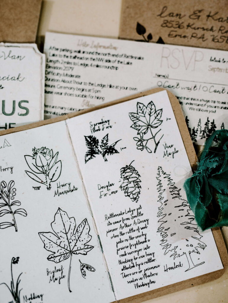 Custom field guide book for a pacific northwest inspired elopement in washington