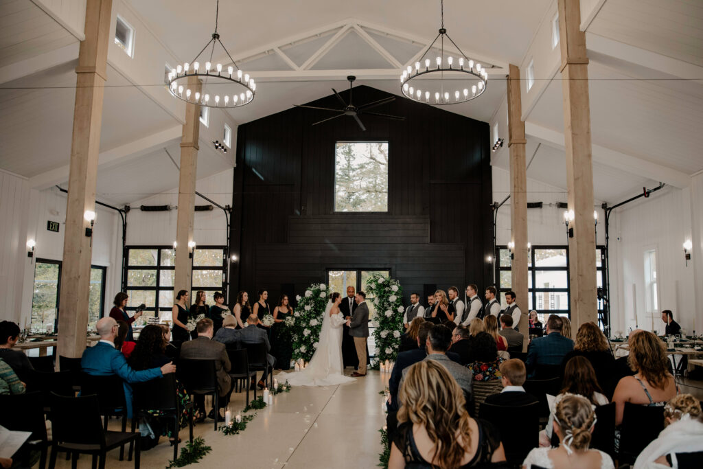 modern farmhouse wedding ceremony at sage and social