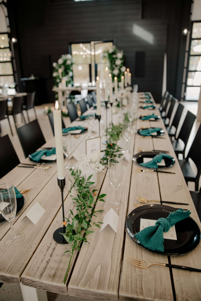 table decorations at sage and social wedding