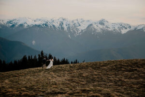 elopement couple at olympic national park mountain side view