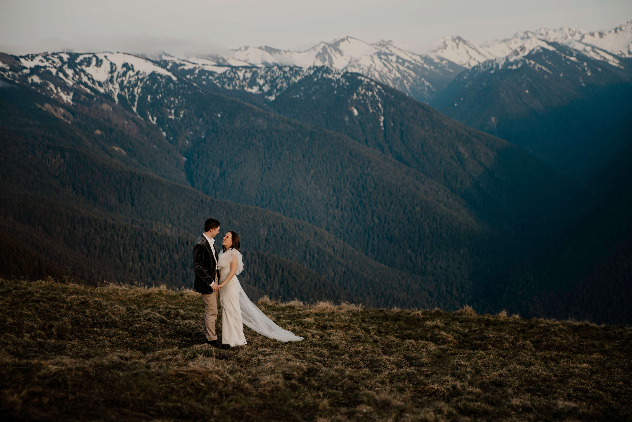 elopement couple at olympic national park mountain side view