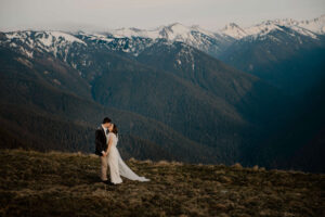 elopement couple at olympic national park mountain side view