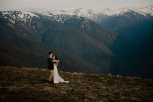elopement couple at olympic national park mountain side view