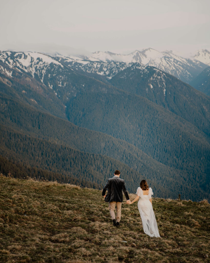 elopement couple at olympic national park mountain side view
