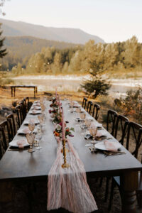 decorated table in nature at mount rainier elopement